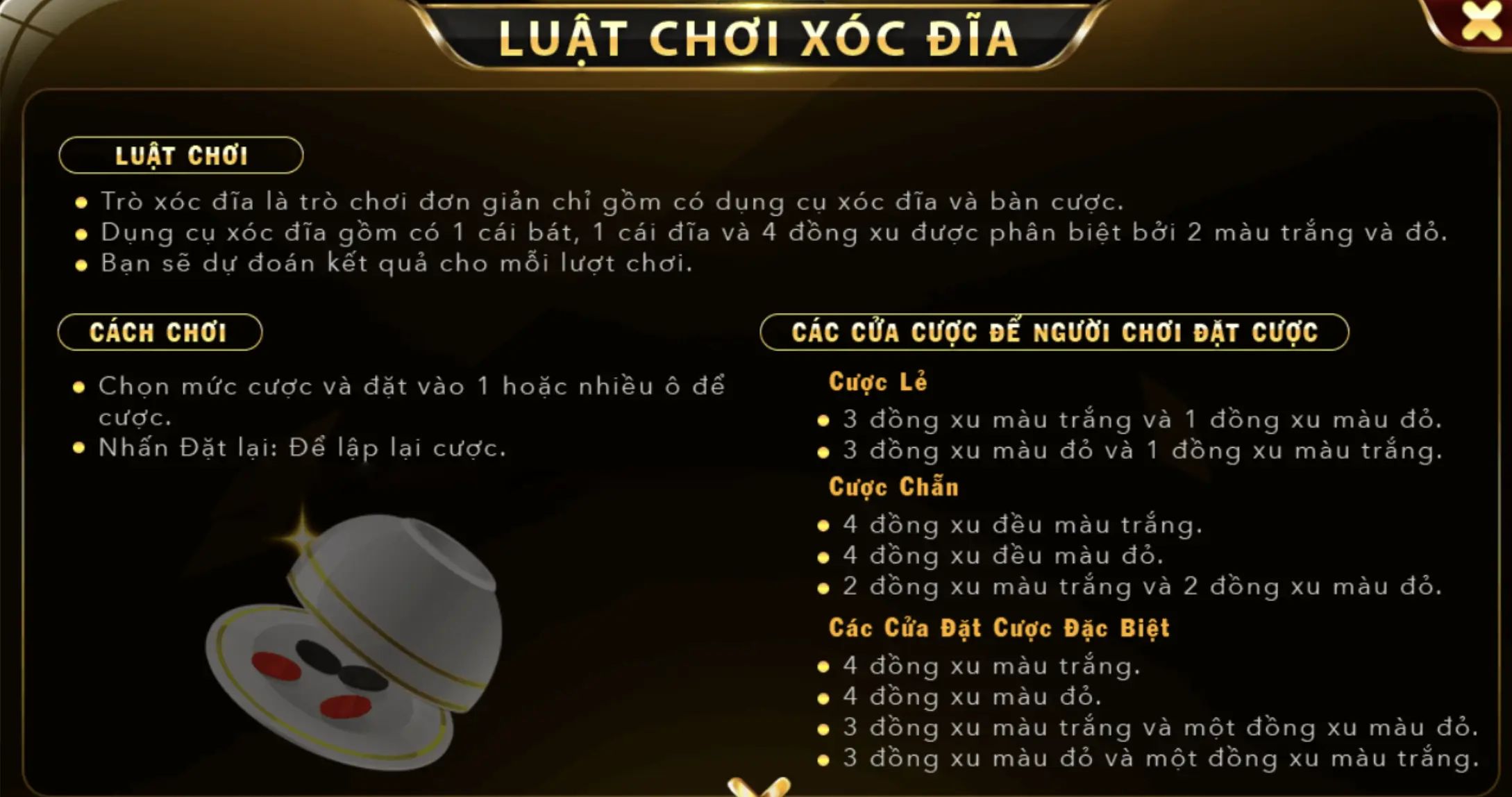 Luật chơi Xóc đĩa đơn giản nhưng vô cùng hấp dẫn tại Go88