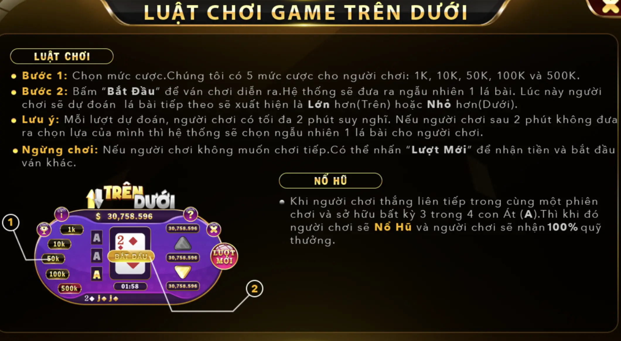 Game Trên dưới sở hữu tỷ lệ trả thưởng nhất nhì tại Go 88